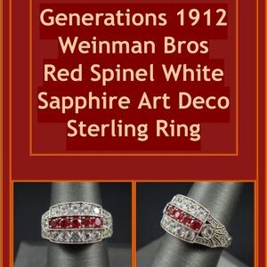 GENERATIONS 1912 Red Spinel & White Sapphire Sterling Art Deco Ring Size 9